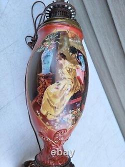 Antique Parlor Banquet GWTW Kerosene Oil Lamp c1890s ELECTRIFIED Gorgeous