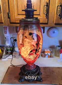 Antique Parlor Banquet GWTW Kerosene Oil Lamp c1890s ELECTRIFIED Gorgeous