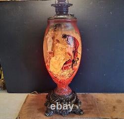 Antique Parlor Banquet GWTW Kerosene Oil Lamp c1890s ELECTRIFIED Gorgeous