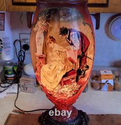 Antique Parlor Banquet GWTW Kerosene Oil Lamp c1890s ELECTRIFIED Gorgeous