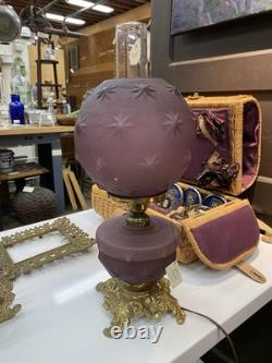 Antique Parlor Lamp Electric Oil Lamp Purple Beautiful