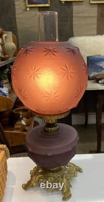 Antique Parlor Lamp Electric Oil Lamp Purple Beautiful