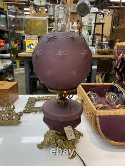 Antique Parlor Lamp Electric Oil Lamp Purple Beautiful