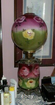 Antique Parlor Oil Lamp, Fostoria Glass Co, Solid Brass Font, New Wick, 30tall