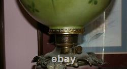 Antique Parlor Oil Lamp, Fostoria Glass Co, Solid Brass Font, New Wick, 30tall
