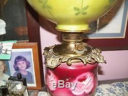 Antique Parlor Oil Lamp, Fostoria Glass Co. Solid Brass Font, New Wick, 30tall