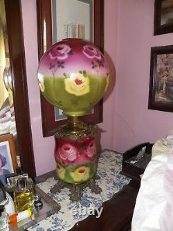 Antique Parlor Oil Lamp, Fostoria Glass Co, Solid Brass Font, New Wick, 30tall