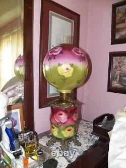 Antique Parlor Oil Lamp, Fostoria Glass Co, Solid Brass Font, New Wick, 30tall