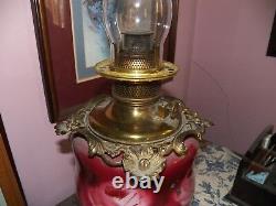 Antique Parlor Oil Lamp, Fostoria Glass Co, Solid Brass Font, New Wick, 30tall