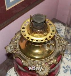 Antique Parlor Oil Lamp, Fostoria Glass Co, Solid Brass Font, New Wick, 30tall