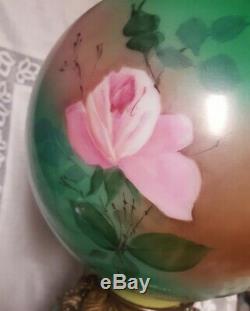 Antique Parlor SIGNED Gone With The Wind Oil Lamp Hand Painted Roses