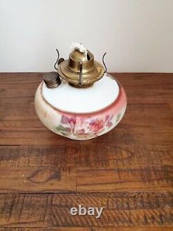 Antique Patented 1886 Hanging Library Oil Lamp Hand Painted Shade
