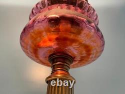 Antique Pedestal British Cranberry Glass Oil Lamp Brass Duplex Burner 28 Works