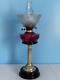 Antique Pedestal English Cranberry Glass Oil Lamp Brass Duplex Burner 24 Works