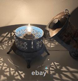 Antique Perfection Oil Heater Converted Electric Lamp Light Handpainted Blue