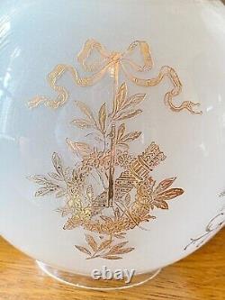 Antique Petite GWTW Victorian Gilded Loong Dragon Frosted Shade Oil Lamp