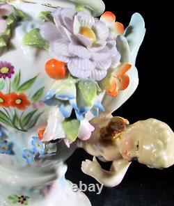 Antique Petite Porcelain Oil Lamp Cherubs & Intricate Flowers + Brenner Burner