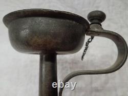 Antique Pewter Oil Lamp c. 1859 with Wick Snuffer