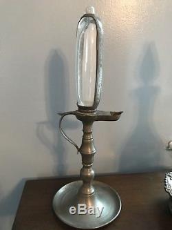 Antique Pewter Whale Oil Clock Lamp circa early to mid 1800s