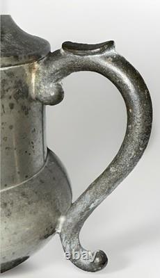 Antique Pewter Whale Oil Fluid Lamp Double Tube Burner with Snuffers, Chains