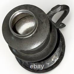 Antique Pewter Whale Oil Fluid Lamp Double Tube Burner with Snuffers, Chains