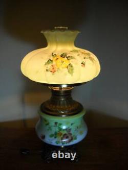 Antique Phoenix GWTW Hand Painted Converted Oil Lamp 18 Tall Green Melon Shade