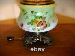 Antique Phoenix GWTW Hand Painted Converted Oil Lamp 18 Tall Green Melon Shade