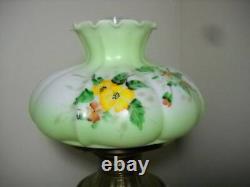 Antique Phoenix GWTW Hand Painted Converted Oil Lamp 18 Tall Green Melon Shade
