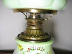 Antique Phoenix GWTW Hand Painted Converted Oil Lamp 18 Tall Green Melon Shade