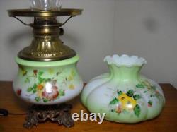 Antique Phoenix GWTW Hand Painted Converted Oil Lamp 18 Tall Green Melon Shade