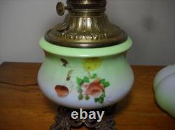 Antique Phoenix GWTW Hand Painted Converted Oil Lamp 18 Tall Green Melon Shade