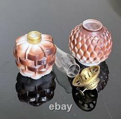 Antique Pineapple In A Basket Miniature Oil Lamp Brown