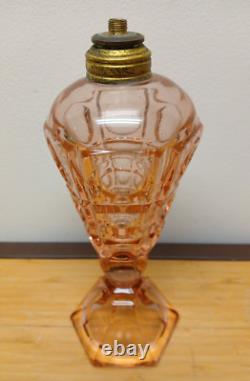 Antique Pink Coinspot/Coindot Pressed Glass Oil Lamp C1840