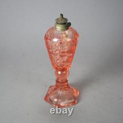 Antique Pink Coinspot Pressed Glass Oil Lamp C1840