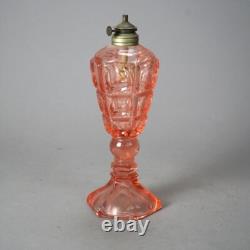 Antique Pink Coinspot Pressed Glass Oil Lamp C1840
