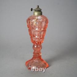 Antique Pink Coinspot Pressed Glass Oil Lamp C1840