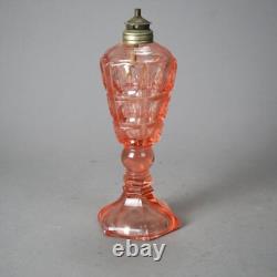 Antique Pink Coinspot Pressed Glass Oil Lamp C1840