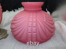 Antique Pink Satin Cased Glass Lamp Base And 10 Shade