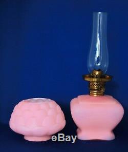 Antique Pink Satin ROSE Miniature Oil Lamp by Fostoria and Consolidated, S1-385