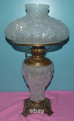 Antique Pittsburg Oak Leaf Frosted Glass Kerosene Parlor Oil Lamp GWTW