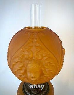 Antique Pittsburgh GWTW Oil Parlor Gone with the Wind Cherub Face Amber Oil Lamp