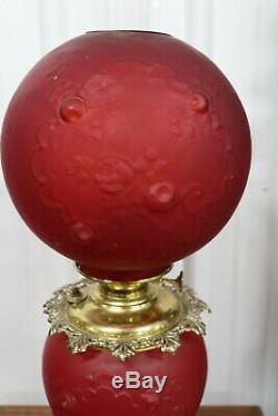 Antique Pittsburgh Gone With The Wind Parlor Lamp Red Rose Relief Design Glass