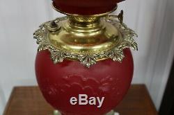 Antique Pittsburgh Gone With The Wind Parlor Lamp Red Rose Relief Design Glass