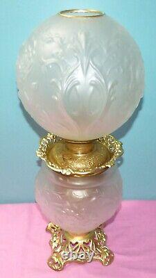 Antique Pittsburgh Rose Pattern Frosted Glass GWTW Parlor Table Lamp