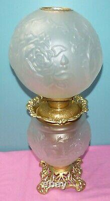 Antique Pittsburgh Rose Pattern Frosted Glass GWTW Parlor Table Lamp