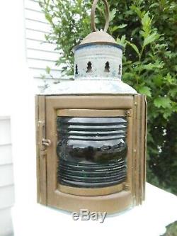 Antique Port Starboard Nautical Red Green Oil Lamp Lantern / Brass Front & Top