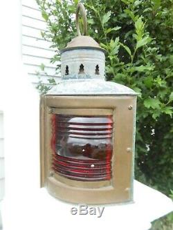 Antique Port Starboard Nautical Red Green Oil Lamp Lantern / Brass Front & Top