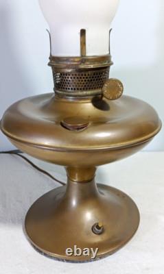 Antique Pre-Aladdin Plume & Atwood Brass Oil Lamp #5093 Converted