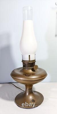 Antique Pre-Aladdin Plume & Atwood Brass Oil Lamp #5093 Converted