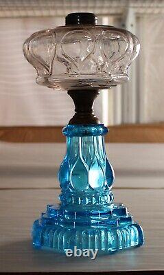 Antique Pride Oil Lamp Clear / Blue 12-1/2 To Top Of Collar For #2 Burner